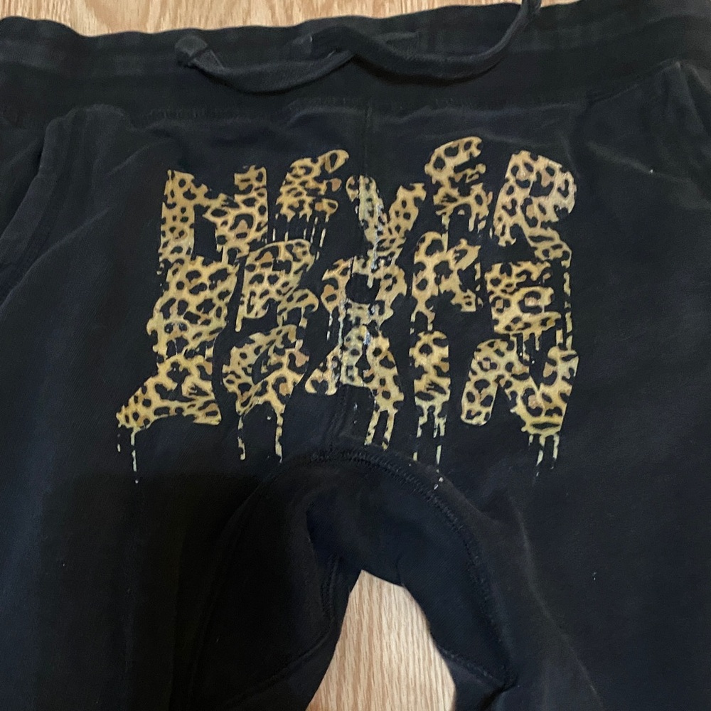 NBA YOUNGBOY NEVER BROKE AGAIN Black Joggers with Leopard Print Front Design M